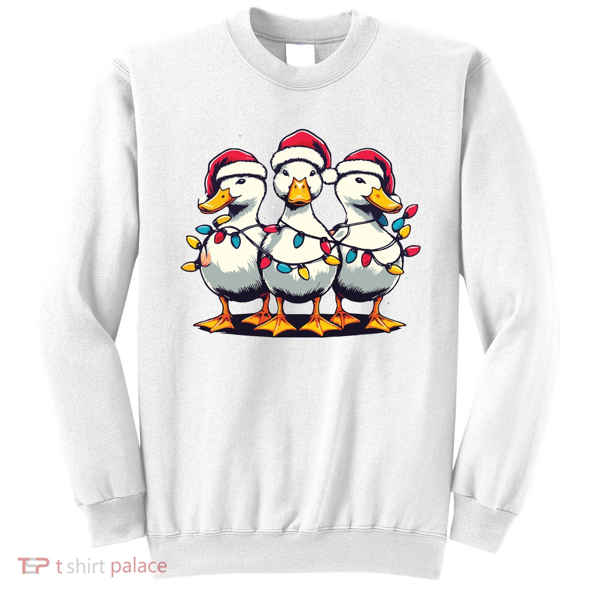 Funny Christmas Ducks Wearing Xmas Hat Light Duck Lover Farm Sweatshirt
