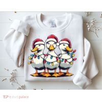 Funny Christmas Ducks Wearing Xmas Hat Light Duck Lover Farm Sweatshirt thumb 2