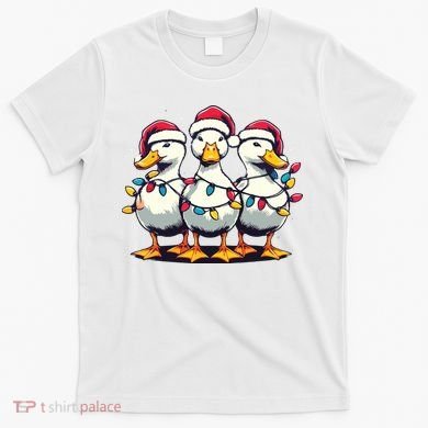 Funny Christmas Ducks Wearing Xmas Hat Light Duck Lover Farm T-Shirt