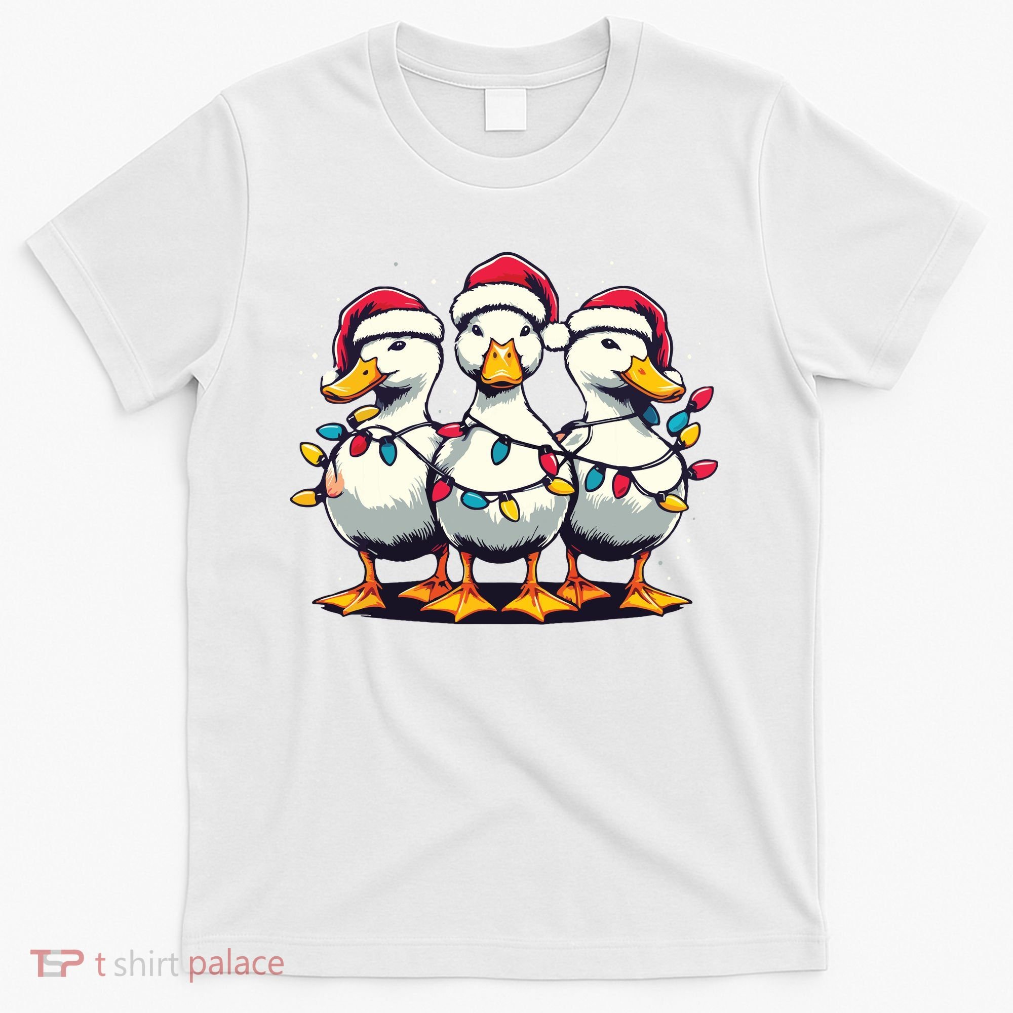Funny Christmas Ducks Wearing Xmas Hat Light Duck Lover Farm T-Shirt