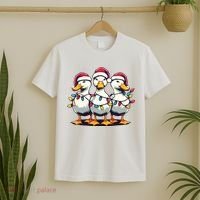 Funny Christmas Ducks Wearing Xmas Hat Light Duck Lover Farm T-Shirt thumb 2
