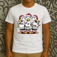 Funny Christmas Ducks Wearing Xmas Hat Light Duck Lover Farm T-Shirt thumb 3
