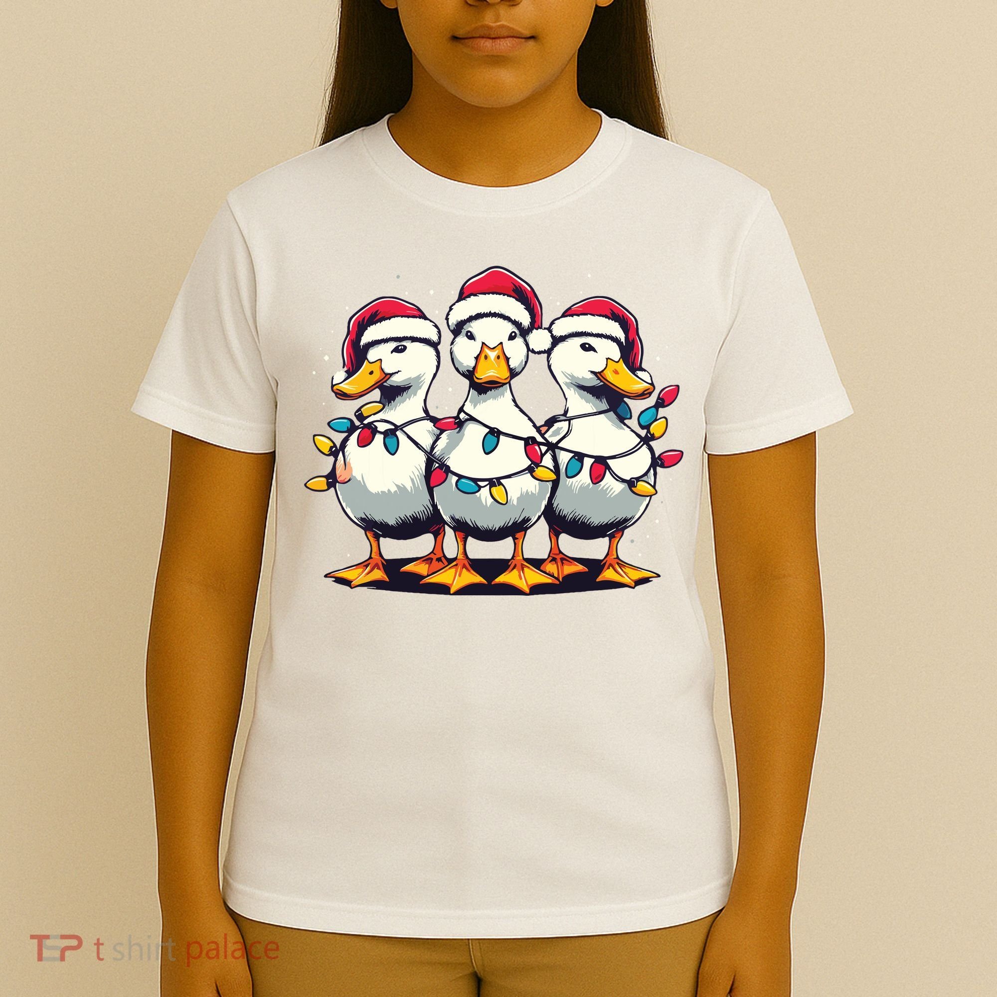 Funny Christmas Ducks Wearing Xmas Hat Light Duck Lover Farm T-Shirt