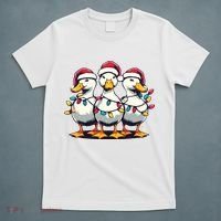 Funny Christmas Ducks Wearing Xmas Hat Light Duck Lover Farm T-Shirt thumb 5