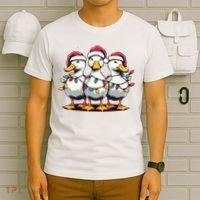 Funny Christmas Ducks Wearing Xmas Hat Light Duck Lover Farm T-Shirt thumb 6