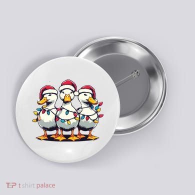 Funny Christmas Ducks Wearing Xmas Hat Light Duck Lover Farm Button