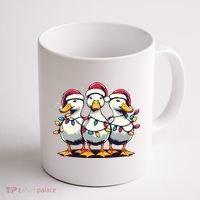 Funny Christmas Ducks Wearing Xmas Hat Light Duck Lover Farm Coffee Mug thumb 1