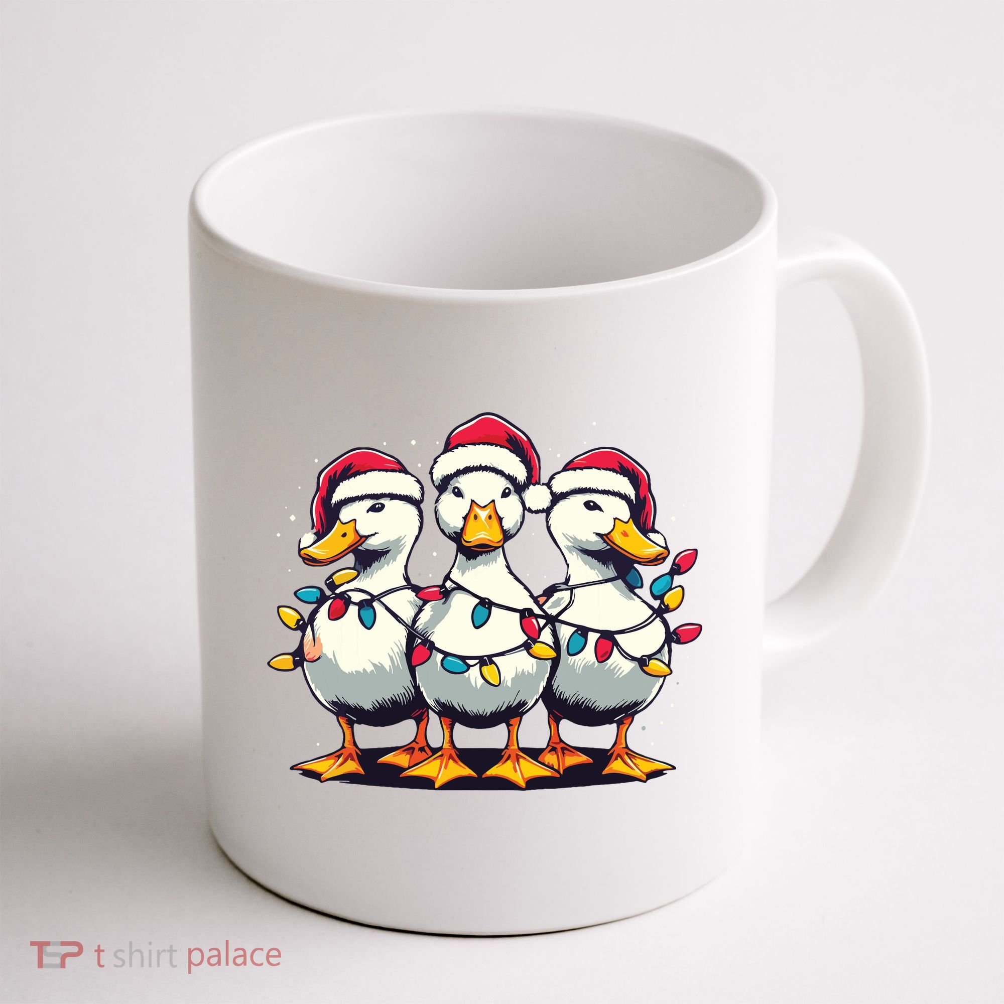 Funny Christmas Ducks Wearing Xmas Hat Light Duck Lover Farm Coffee Mug