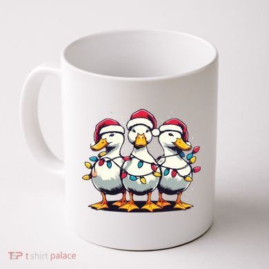 Funny Christmas Ducks Wearing Xmas Hat Light Duck Lover Farm Coffee Mug