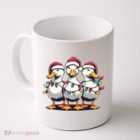 Funny Christmas Ducks Wearing Xmas Hat Light Duck Lover Farm Coffee Mug thumb 0