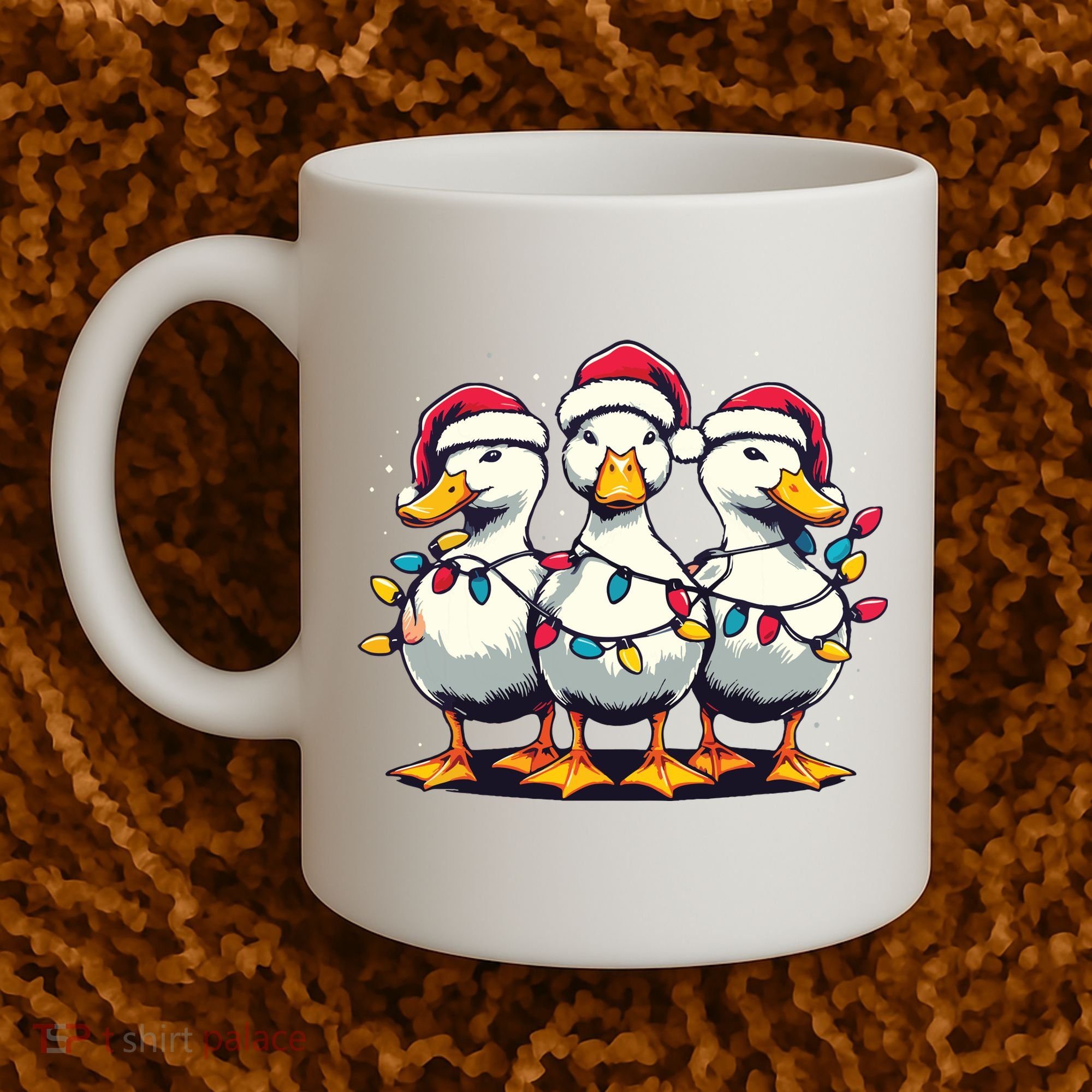 Funny Christmas Ducks Wearing Xmas Hat Light Duck Lover Farm Coffee Mug