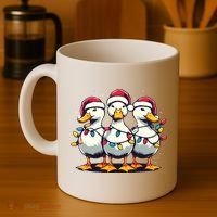 Funny Christmas Ducks Wearing Xmas Hat Light Duck Lover Farm Coffee Mug thumb 4