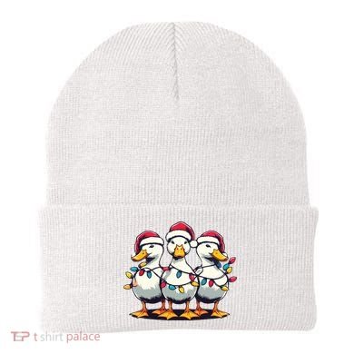 Funny Christmas Ducks Wearing Xmas Hat Light Duck Lover Farm Beanie