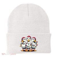 Funny Christmas Ducks Wearing Xmas Hat Light Duck Lover Farm Beanie thumb 0