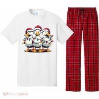 Funny Christmas Ducks Wearing Xmas Hat Light Duck Lover Farm Pajama Set thumb 0