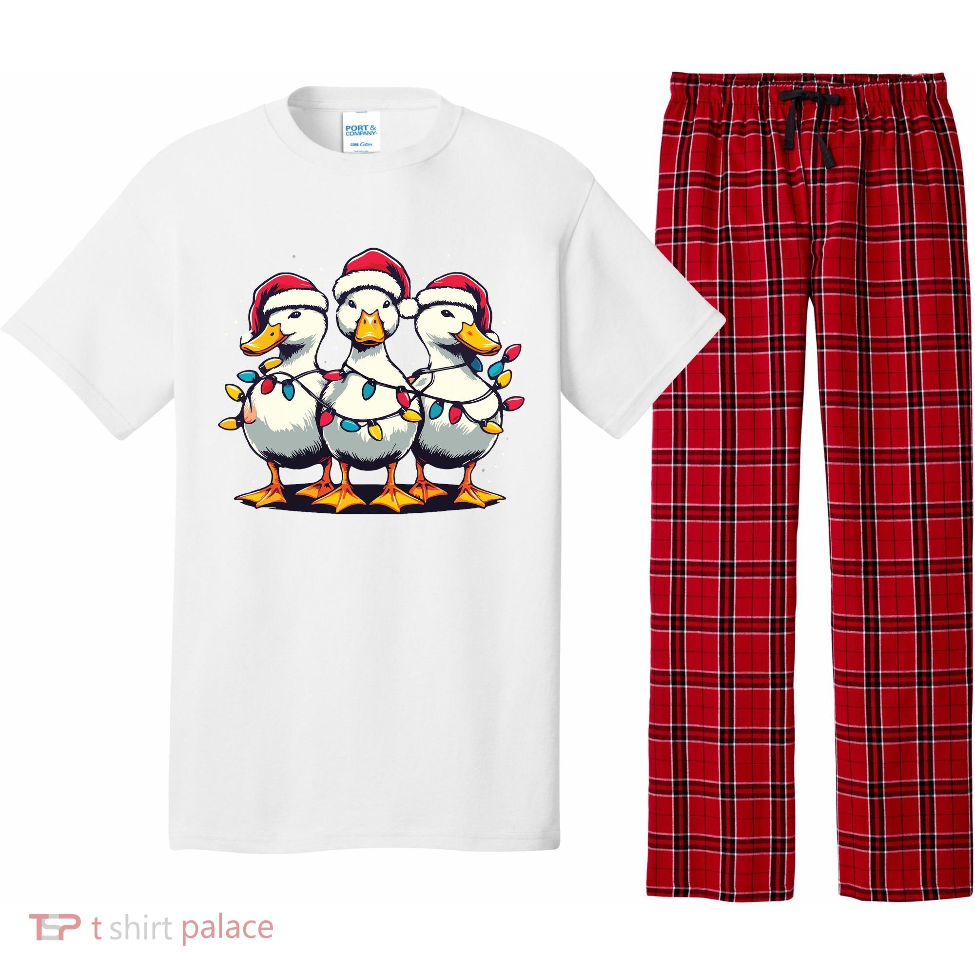 Funny Christmas Ducks Wearing Xmas Hat Light Duck Lover Farm Pajama Set