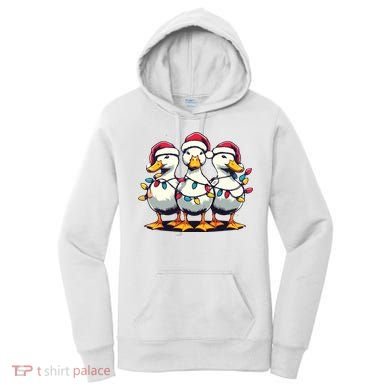 Funny Christmas Ducks Wearing Xmas Hat Light Duck Lover Farm Women's Hoodie