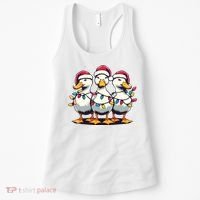 Funny Christmas Ducks Wearing Xmas Hat Light Duck Lover Farm Women's Tank Top thumb 0