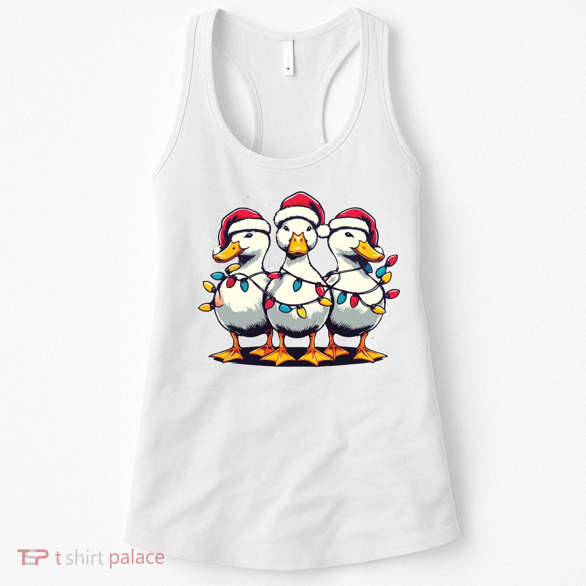Funny Christmas Ducks Wearing Xmas Hat Light Duck Lover Farm Women's Tank Top