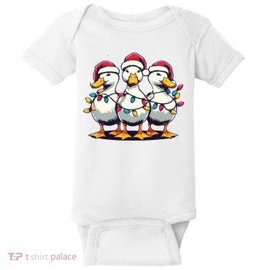 Funny Christmas Ducks Wearing Xmas Hat Light Duck Lover Farm Baby Bodysuit