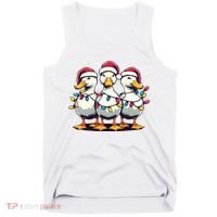 Funny Christmas Ducks Wearing Xmas Hat Light Duck Lover Farm Tank Top thumb 0