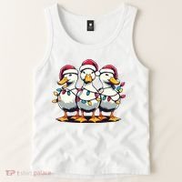 Funny Christmas Ducks Wearing Xmas Hat Light Duck Lover Farm Tank Top thumb 2