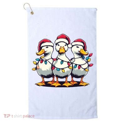 Funny Christmas Ducks Wearing Xmas Hat Light Duck Lover Farm Golf Towel