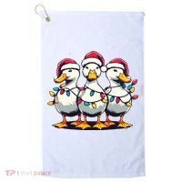 Funny Christmas Ducks Wearing Xmas Hat Light Duck Lover Farm Golf Towel thumb 0