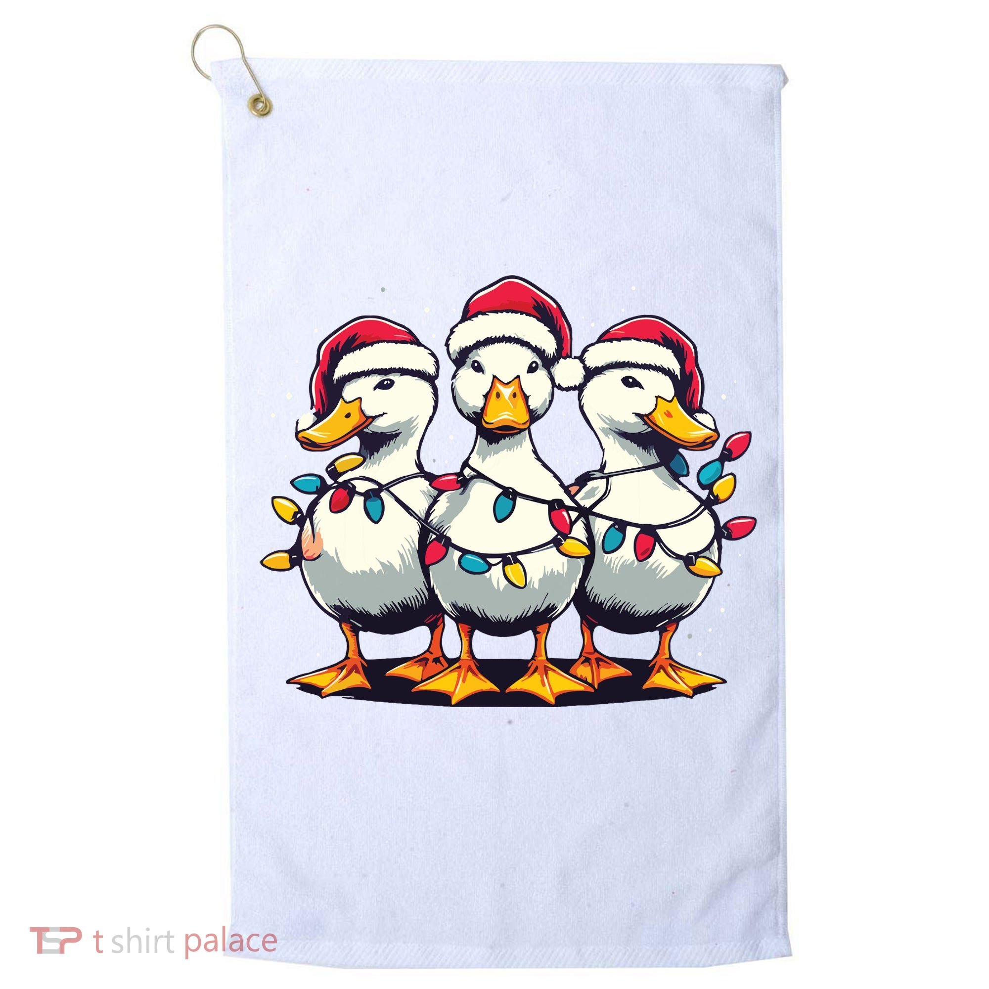 Funny Christmas Ducks Wearing Xmas Hat Light Duck Lover Farm Golf Towel