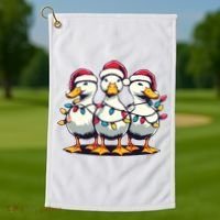 Funny Christmas Ducks Wearing Xmas Hat Light Duck Lover Farm Golf Towel thumb 1