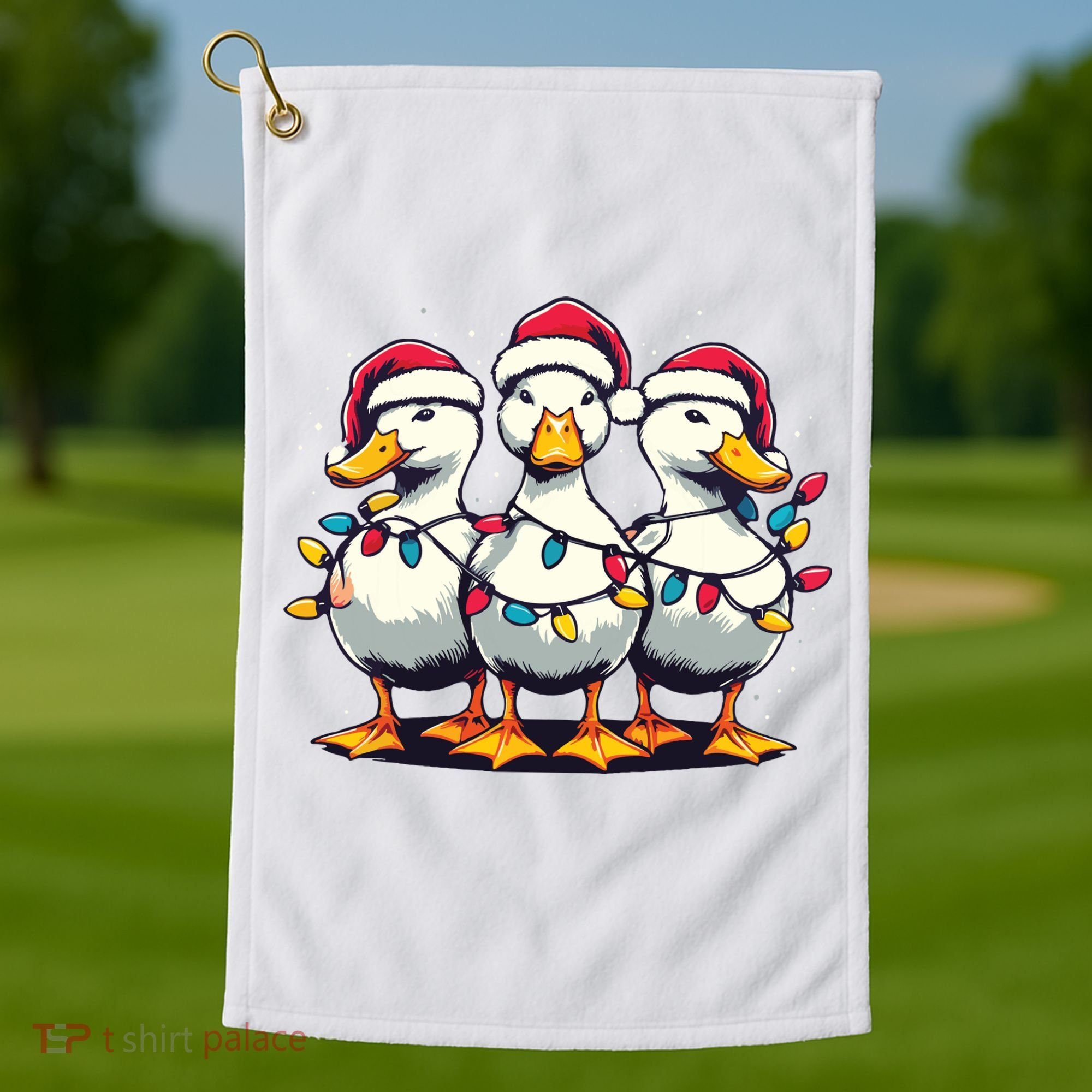 Funny Christmas Ducks Wearing Xmas Hat Light Duck Lover Farm Golf Towel