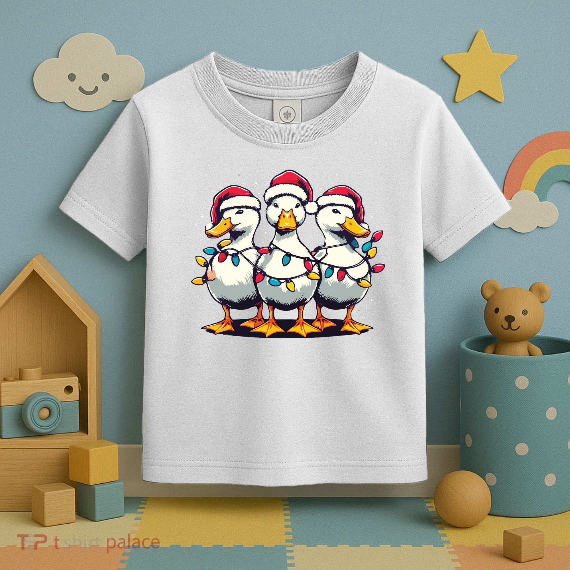Funny Christmas Ducks Wearing Xmas Hat Light Duck Lover Farm Toddler T-Shirt