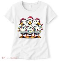 Funny Christmas Ducks Wearing Xmas Hat Light Duck Lover Farm Women's T-Shirt thumb 0