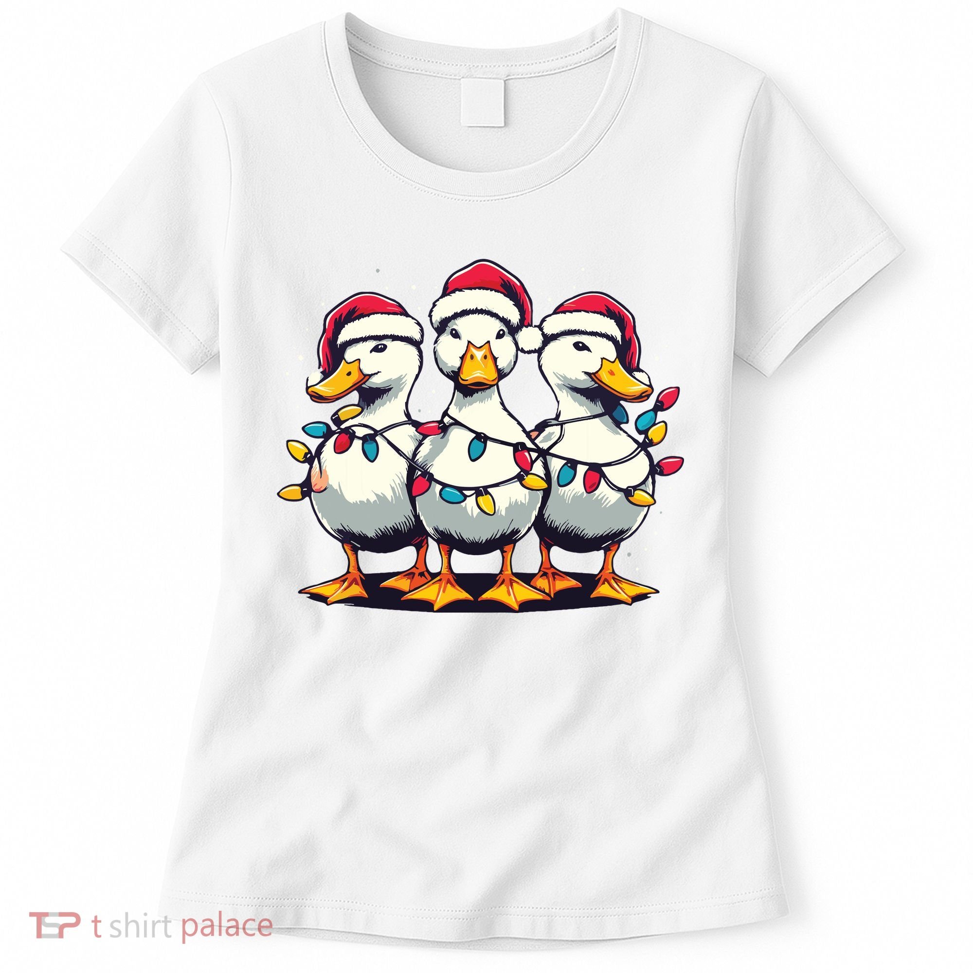 Funny Christmas Ducks Wearing Xmas Hat Light Duck Lover Farm Women's T-Shirt