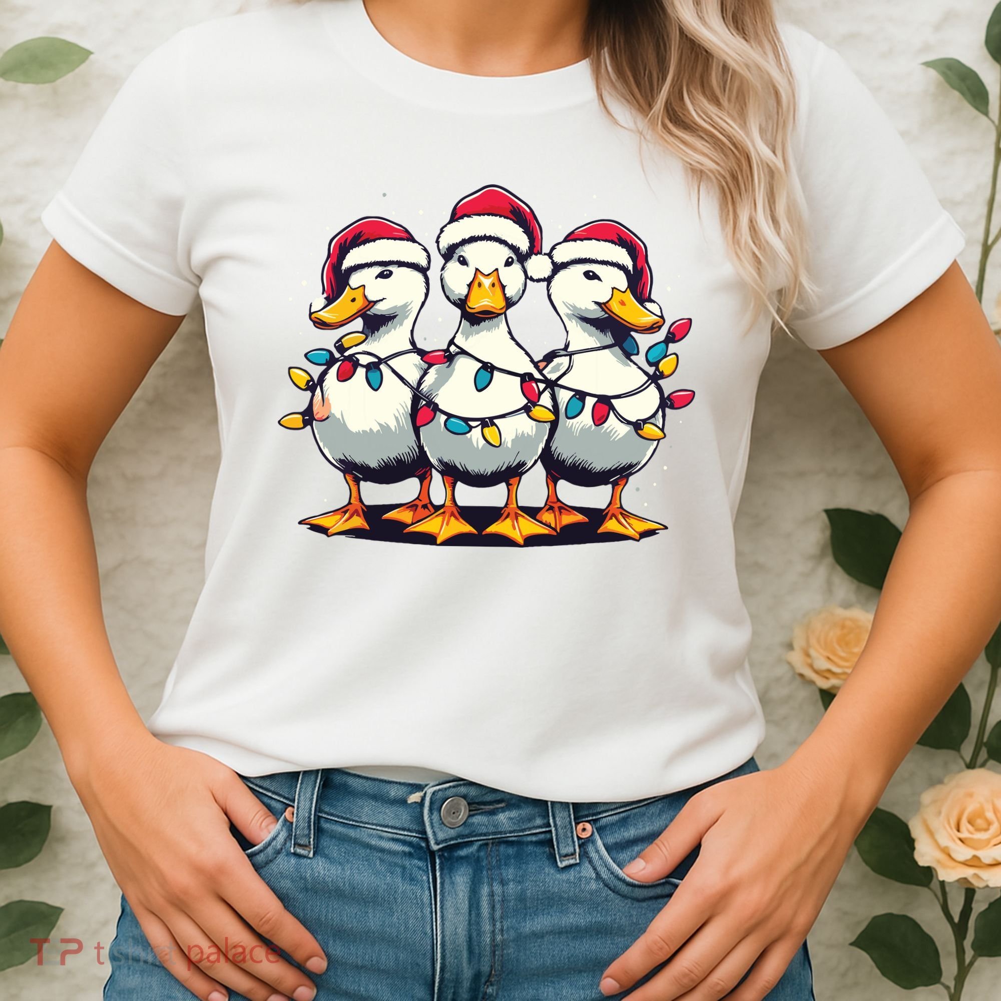 Funny Christmas Ducks Wearing Xmas Hat Light Duck Lover Farm Women's T-Shirt
