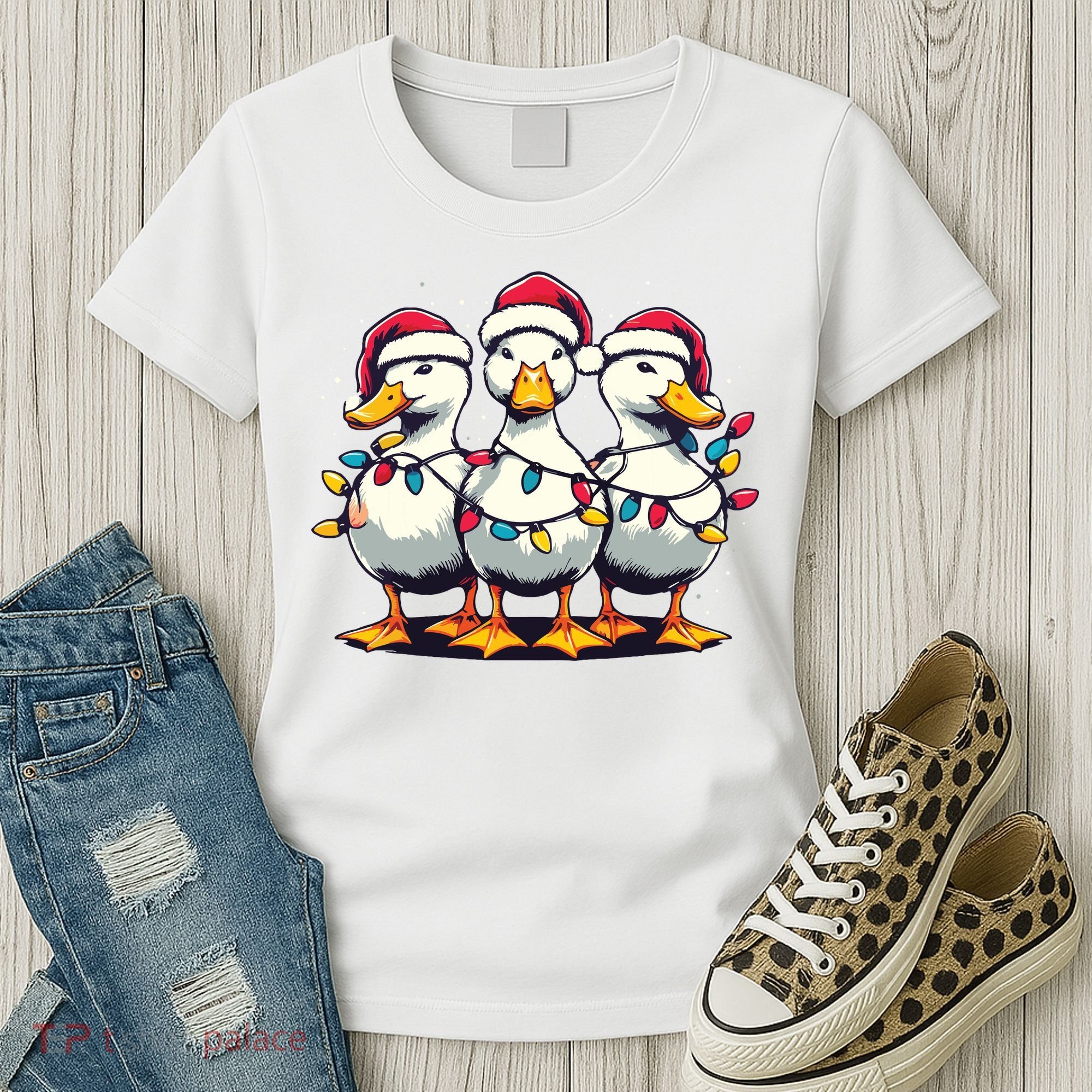 Funny Christmas Ducks Wearing Xmas Hat Light Duck Lover Farm Women's T-Shirt