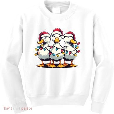 Funny Christmas Ducks Wearing Xmas Hat Light Duck Lover Farm Kids Sweatshirt