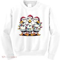Funny Christmas Ducks Wearing Xmas Hat Light Duck Lover Farm Kids Sweatshirt thumb 0