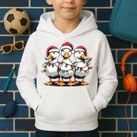 Funny Christmas Ducks Wearing Xmas Hat Light Duck Lover Farm Kids Hoodie thumb 2
