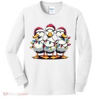 Funny Christmas Ducks Wearing Xmas Hat Light Duck Lover Farm Kids Long Sleeve Shirt thumb 0