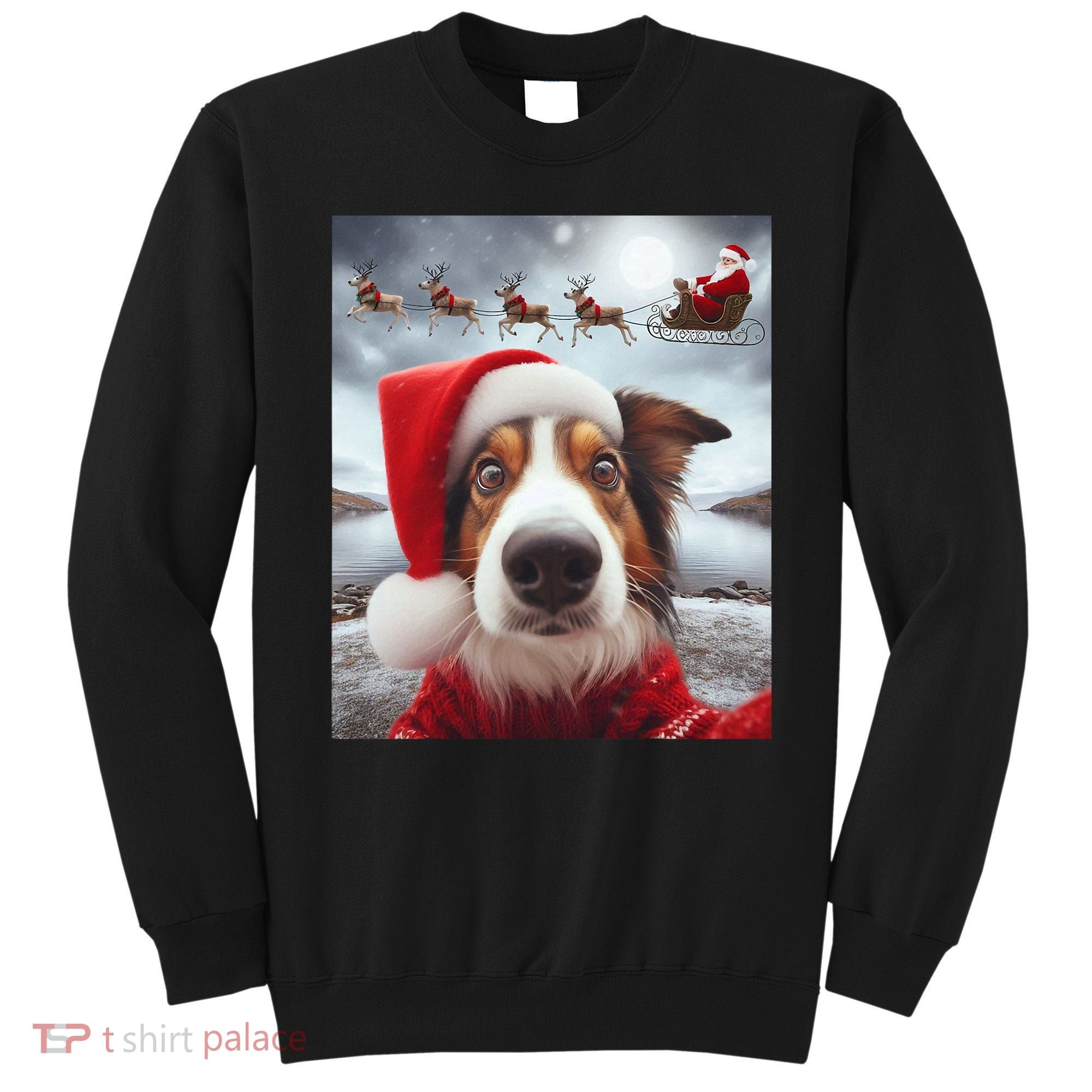 Funny Christmas Dog With Santa Dog Selfie With Santa Sweatshirt