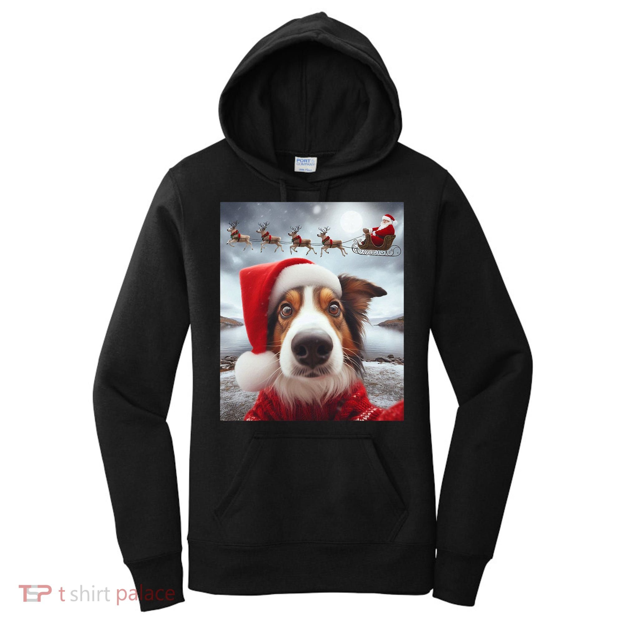 Funny Christmas Dog With Santa Dog Selfie With Santa Women's Hoodie
