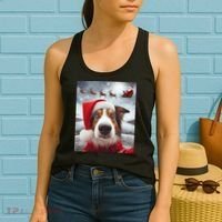 Funny Christmas Dog With Santa Dog Selfie With Santa Women's Tank Top thumb 2