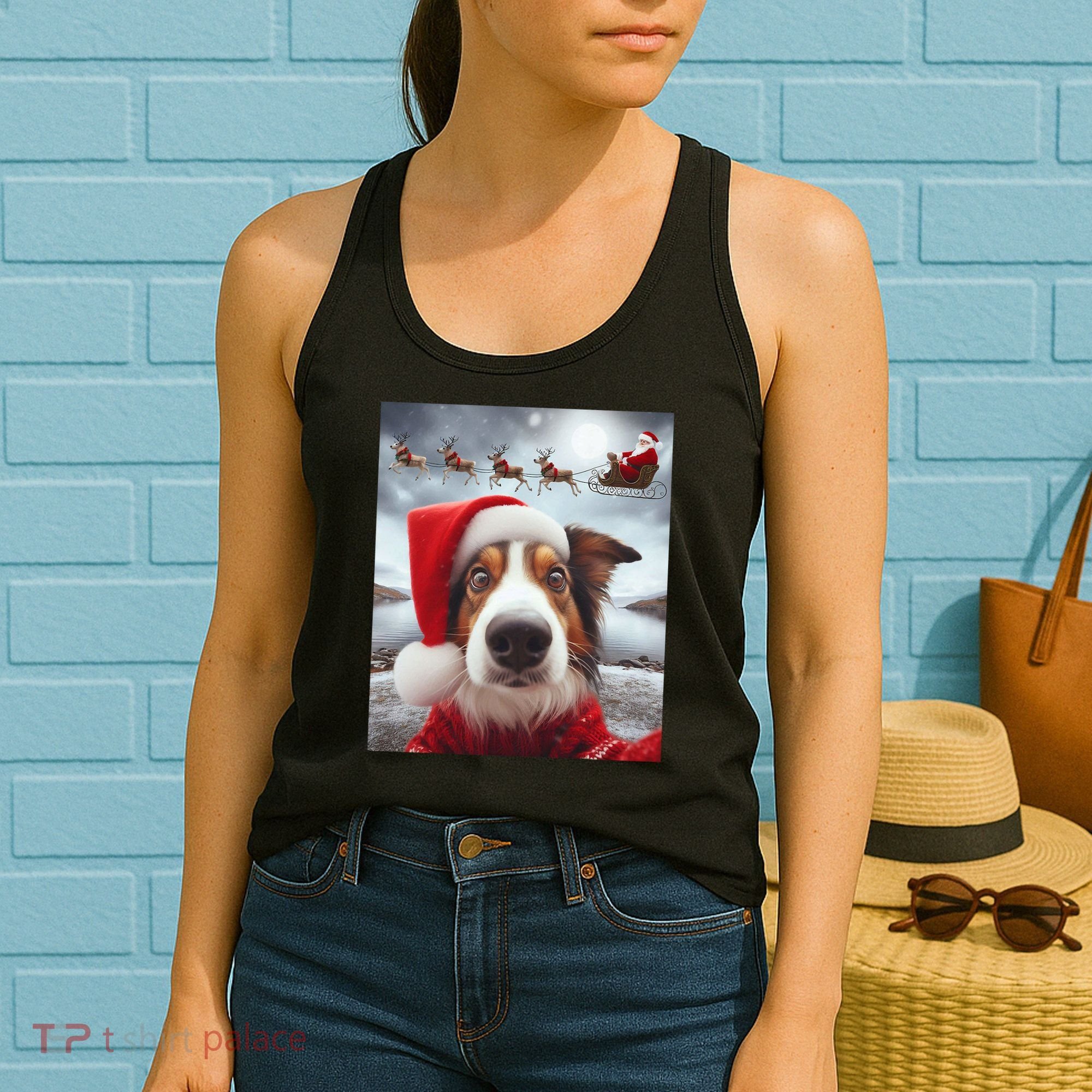 Funny Christmas Dog With Santa Dog Selfie With Santa Women's Tank Top