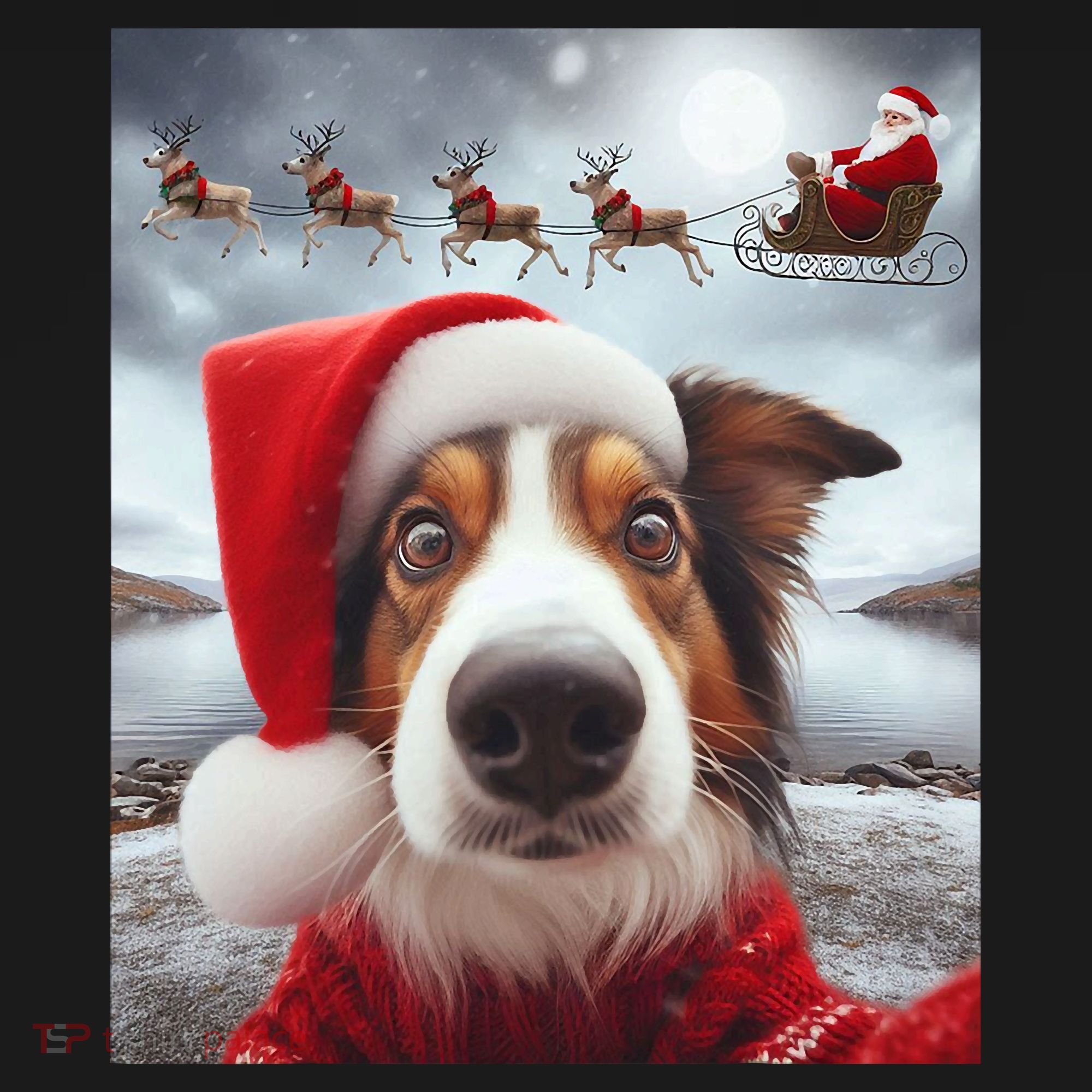 Funny Christmas Dog With Santa Dog Selfie With Santa Women's Tank Top