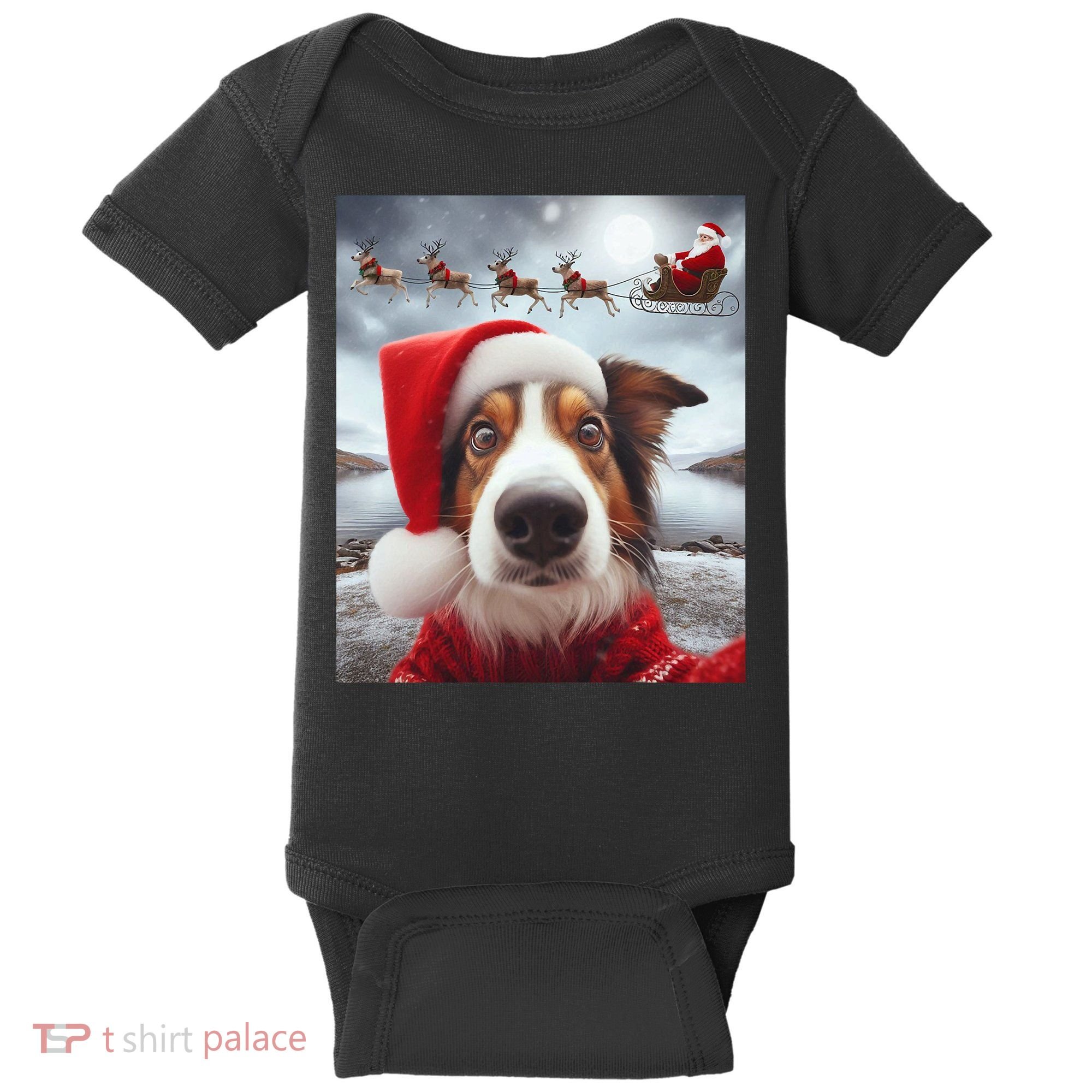 Funny Christmas Dog With Santa Dog Selfie With Santa Baby Bodysuit