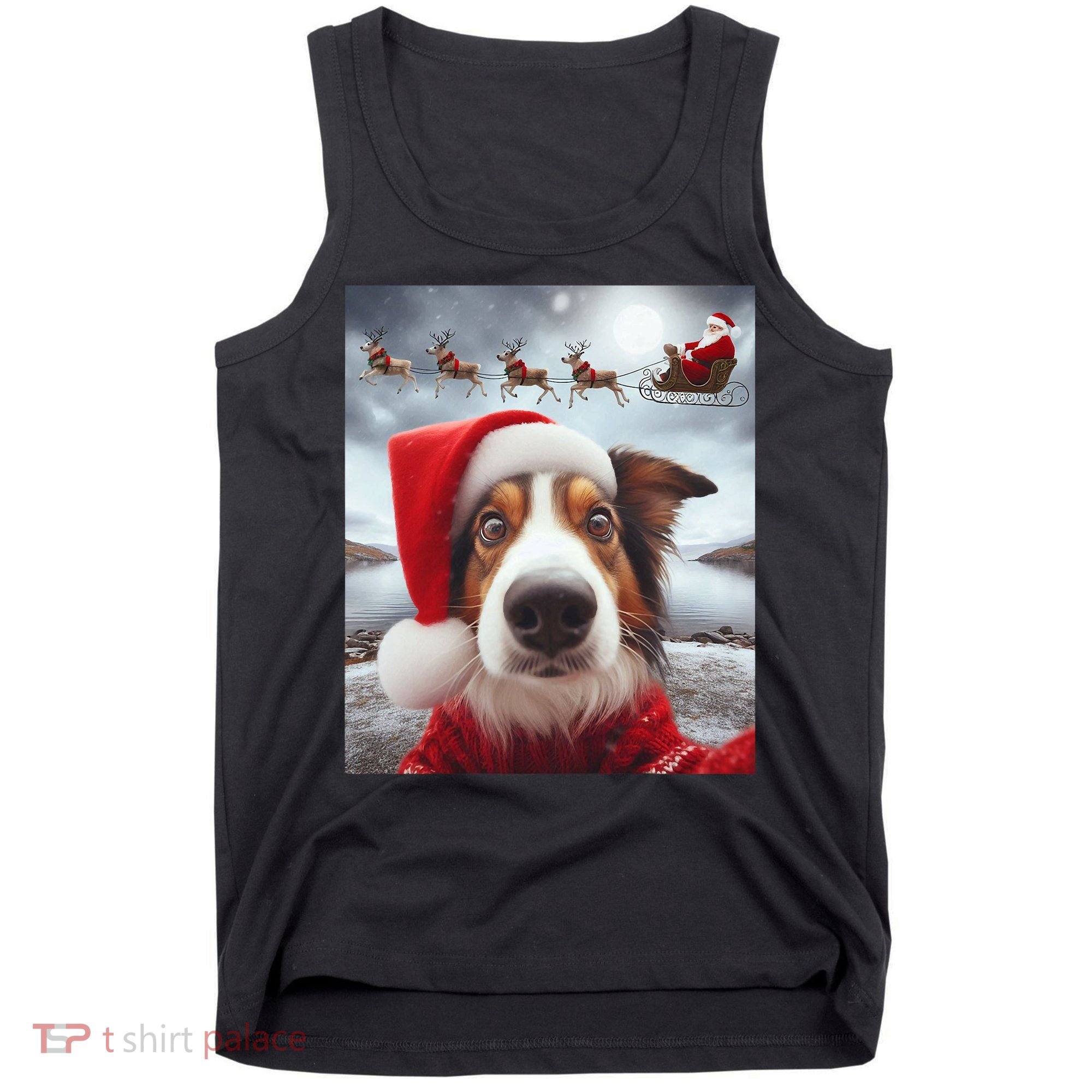 Funny Christmas Dog With Santa Dog Selfie With Santa Tank Top