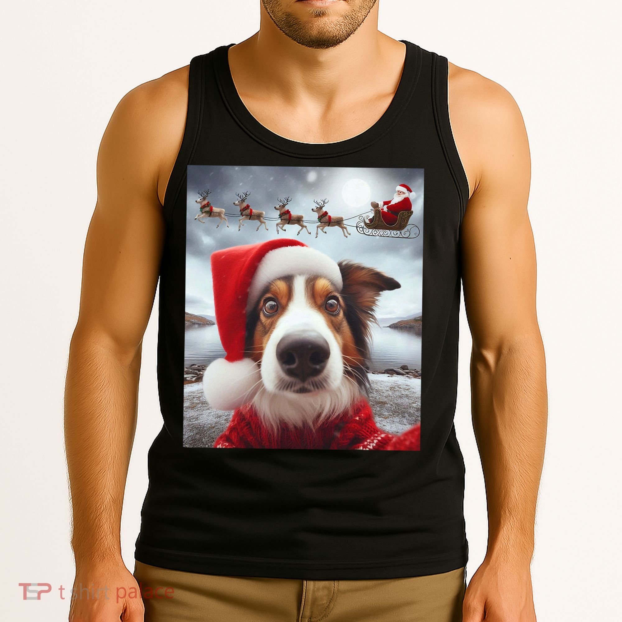 Funny Christmas Dog With Santa Dog Selfie With Santa Tank Top