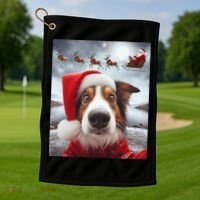 Funny Christmas Dog With Santa Dog Selfie With Santa Golf Towel thumb 1
