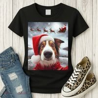 Funny Christmas Dog With Santa Dog Selfie With Santa Women's T-Shirt thumb 3